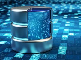Remote data storage, cloud computing, network data server and computer technology concept, metallic database on blue background with digital code Remote data storage, cloud computing, network data server and computer technology concept, metallic database on blue background with digital code